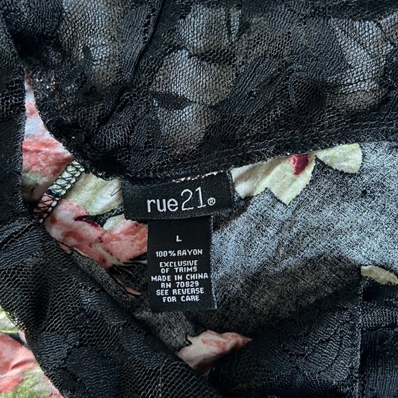 Rue21 Black, Pink, Green, White, Lace Insert Floral Slip Dress Size Large - Picture 7 of 9
